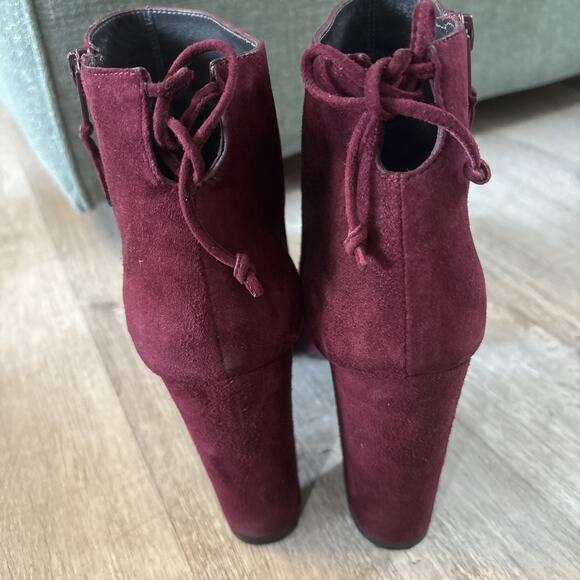 Stuart Weitzman Lofty Bordeaux Wine Suede Ankle Bootie Stiletto Heel Boot 8.5 - Picture 7 of 13